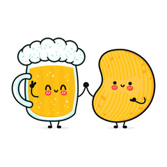 Cute, funny happy glass of beer and chips.