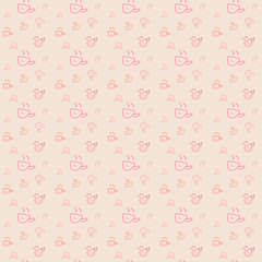 Seamless pattern handwriting coffee cup of love on pretty in pink background vector illustration, cute print