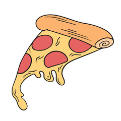 Obraz premium Illustration of a slice of pepperoni pizza on a thin crust with glass cheese on the edge