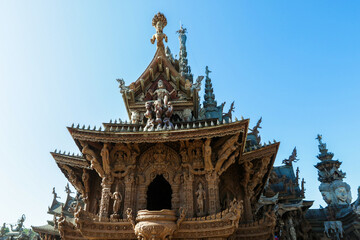 Unique Wooden Roof Details of the Sanctuary of Truth in Pattaya, Thailand