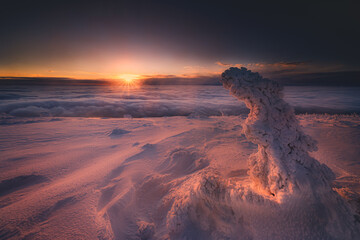 Babia Góra - Beskidy - wschód słońca - zima