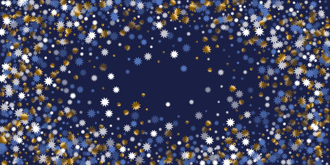 Abstract Christmas star vector pattern graphic design. Gold blue white twinkle decoration.