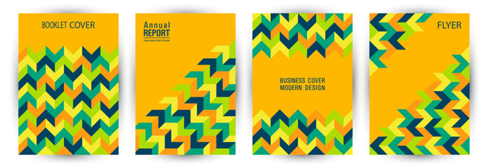Obraz premium Business brochure front page layout set geometric design. Minimalist style vintage placard mockup