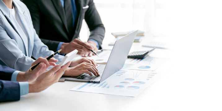 Business people advisor, business people talking, planning analyze investment and marketing on tablet in office..