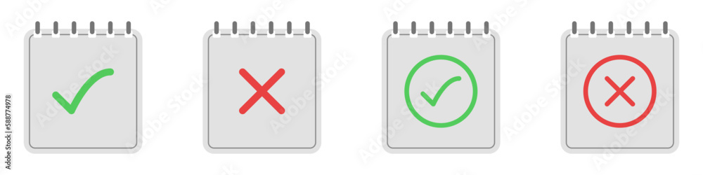 Poster notebook sheet vector icon. a set of letters with a check mark and a cross on them. vector voting ic