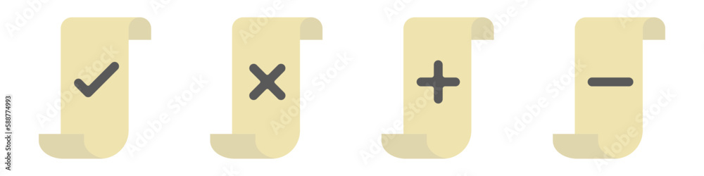 Poster set of simple shop receipts vector. shop receipt with a check mark and a cross. shop receipt plus an