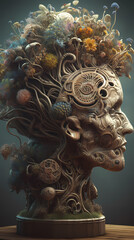 Golden mechanical patterned flower skull (Generated Ai)