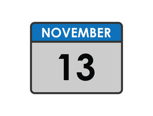 November 13th calendar icon vector. Concept of schedule. business and tasks. eps 10.