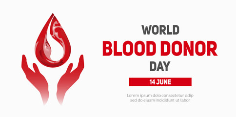 National Donor Day. Horizontal banner. Blood flow, drop shape. Illustration in a realistic style. Hemophilia. blood diseases. For banner, website, poster, postcards.