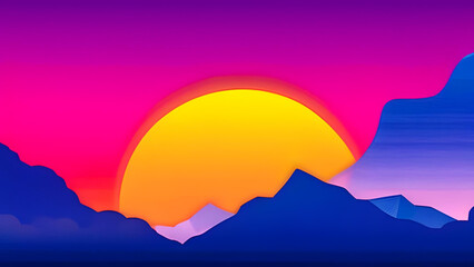 Cartoon landscape with hills and mountains silhouettes,  nature horizontal background - AI Generative illustration