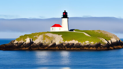 Fototapeta na wymiar Lighthouse in blue Ocean at sunset landscape - AI Generative