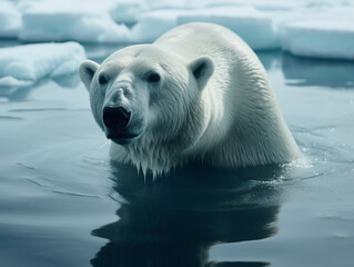 Obraz na płótnie Canvas Polar bear in ice cold water, ai-generated artwork