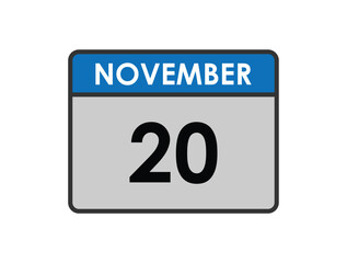 November 20th calendar icon vector. Concept of schedule. business and tasks. eps 10.