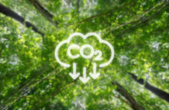 Reduce CO2 emissions to limit climate change and global warming. Low greenhouse gas levels, decarbonize, net zero carbon dioxide footprint. green background.
