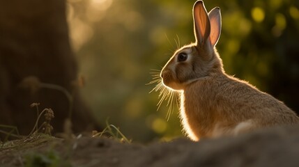 a rabbit basks in the warm sunshine, taking a moment to enjoy the outdoors as it rests in a field of lush green grass