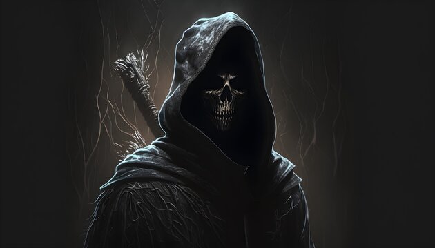 Grim reaper in a hood, Ankou, grim reaper.
Created using generative AI.
