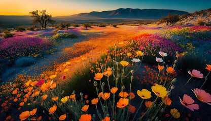 Fototapeta premium A field of vibrant wildflowers stretching far