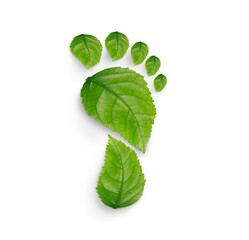 green leaf growing footprints, co2 symbol isolated on White Background. Reduce CO2 emission...