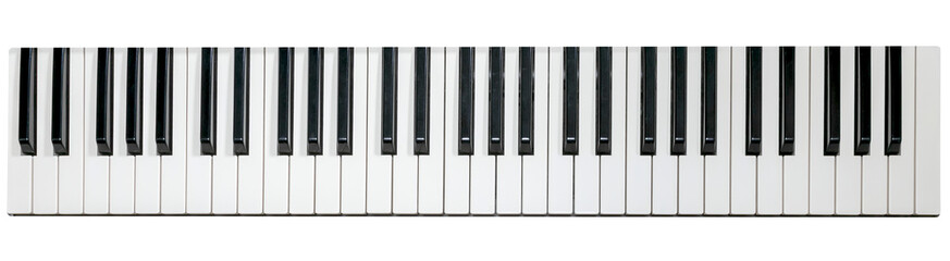 Piano keyboard, flat top view. Horizontal image. Black and White Piano Keys Taken From Above as a...