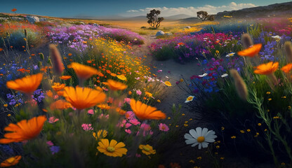 Obraz na płótnie Canvas A field of vibrant wildflowers stretching far