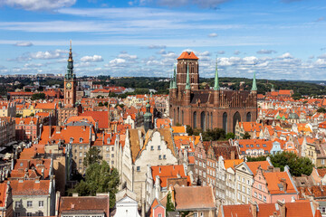 Fototapeta na wymiar View over the historical city center of Gdansk in Poland