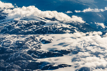 View from airplane to fjords in Norway