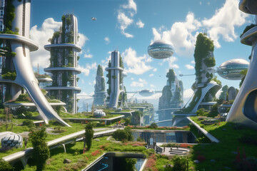 Generative ai futuristic city skyline focused on sustainability