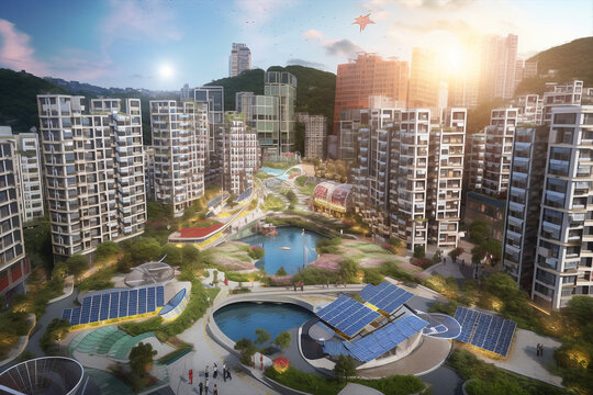 Generative ai futuristic city skyline focused on sustainability