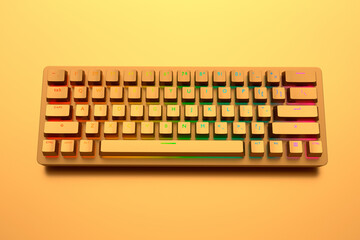 Realistic computer keyboard with golden chrome texture isolated on gold