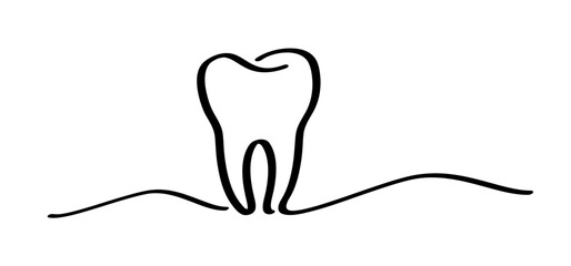 Cartoon healthy, tooth with gums, line pattern. Vector drawing silhouette icon. Damage teeth or tooth with caries. Cracked tooth, mouth and dental, damaged. Strong enamel, disease. Molar