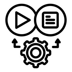 content management icon with gear, script and video symbol