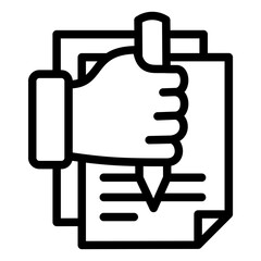 Script icon with hand, pencil and paper shape