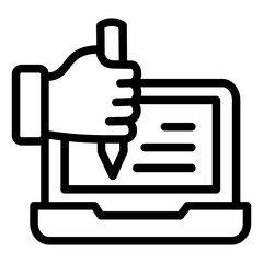 Content writing icon with hand, pencil and website