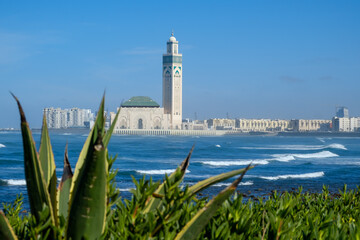 View of the beautiful mosque Hassan II, and the city of Casablanca in Morocco