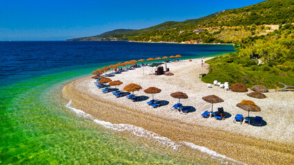 Aerial view of Agios Dimitrios Beach in Alonissos, Greece
