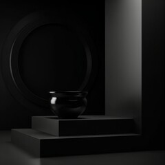 3d rendering, black background, and product podium , stand studio