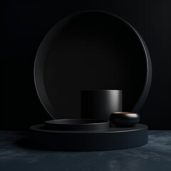 3d rendering, black background, and product podium , stand studio