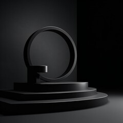 3d rendering, black background, and product podium , stand studio