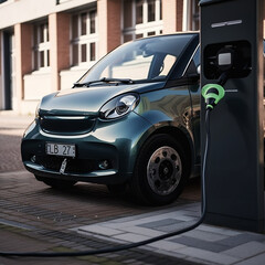 Electric vehicle (EV) connected to a charging station, representing the future of sustainable transportation. Ai generated