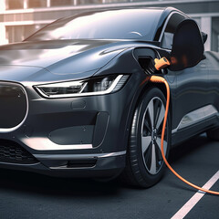 Electric vehicle (EV) connected to a charging station, representing the future of sustainable transportation. Ai generated