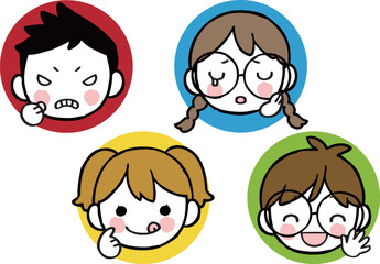 いろいろな表情の子供たちのアイコン