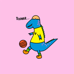 Cute dinosaur playing soccer vector design for wallpaper, background, fabric and textile