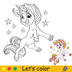 Unicorn Coloring Page with template vector illustration 1