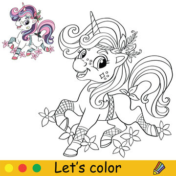 Unicorn Coloring Page with template vector illustration 8