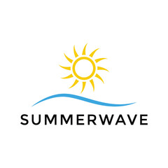 simple summer wave with sun logo design