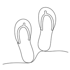 Continuous one line drawing of flip flops. Vector illustration