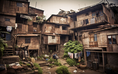 Fototapeta na wymiar Abandoned huts, houses or slums. Generative AI