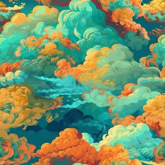 Fototapeta na wymiar Seamless pattern of magnificent and realistic calming clouds, in beautiful colors that are welcoming, sunny, and bright. AI generation