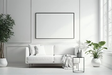 Blank horizontal poster frame mock up. ai generative