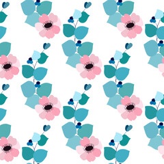 Anemones and eucalyptus seamless vector pattern. Vector design for paper, cover, fabric, interior decor and other uses